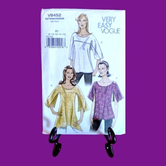 VOGUE PATTERN V8452 Sz 8 -16 Tunic Plus Size Tops Blouse Split Sleeve UNCUT - Picture 5 of 6